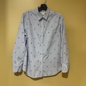 J. Crew Blue Striped Button-Down Shirt with Navy Anchor Motif